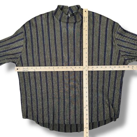 Zara Metallic Striped Crinkle Mock Neck Blouse Gold Multi Small - Picture 10 of 11